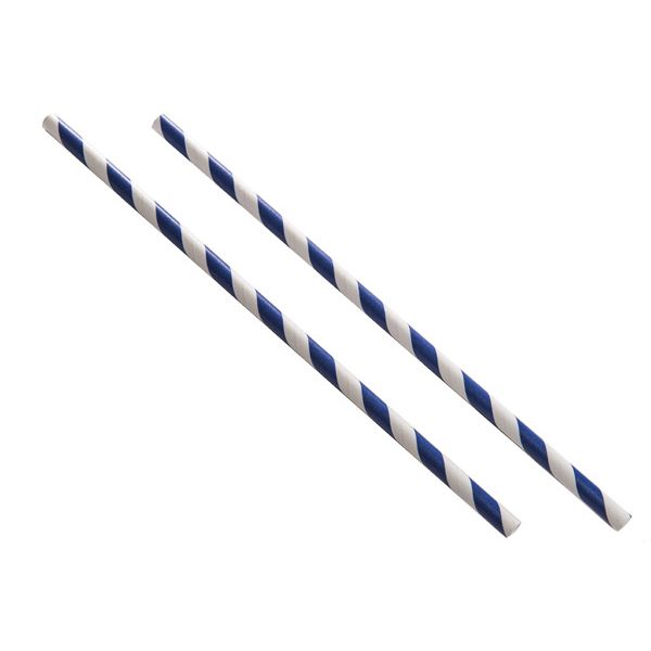 Blue and White Striped Paper Straws 8" (20cm) 6mm Bore