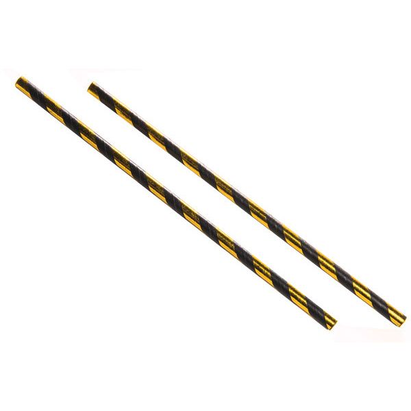 Gold and Black Striped Paper Straws 8" (20cm) 6mm Bore