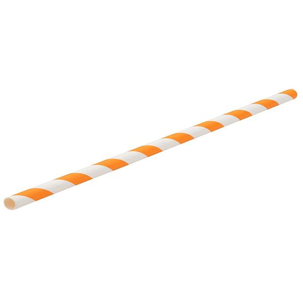 Orange and White Striped Paper Straws 8" (20cm) 6mm Bore