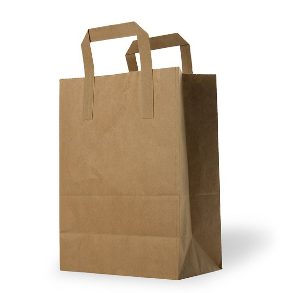 50 SMALL WHITE KRAFT PAPER CARRIER SOS TAKEAWAY BAGS WITH FLAT HANDLE PARTY TAKE 