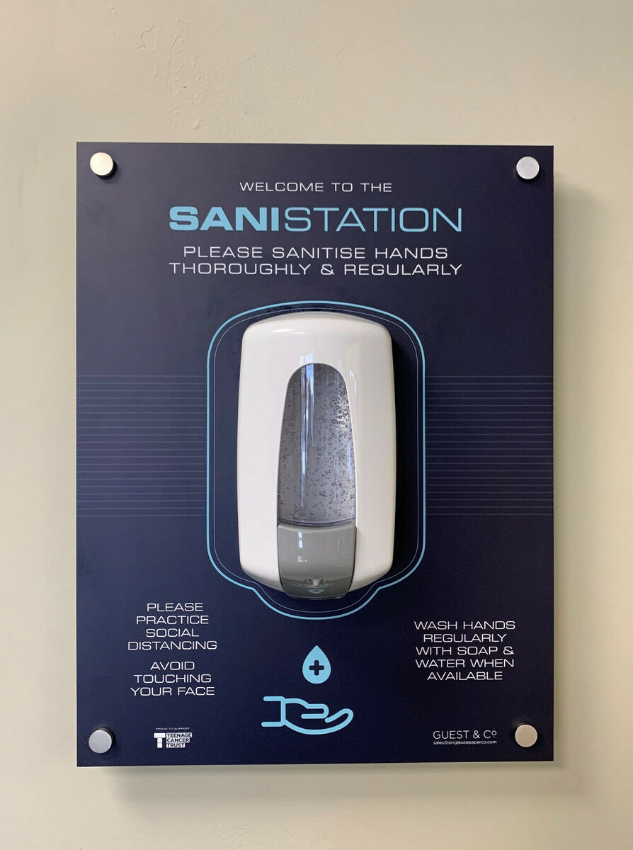 Sanistation Manual Sanitiser Dispense Station & Back Board Signage