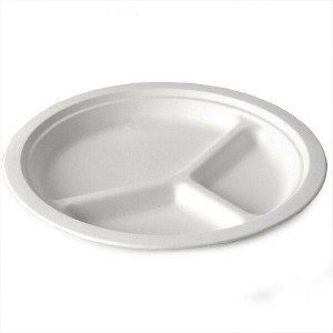 3 compartment round bagasse plates