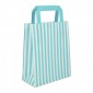 Aqua Blue Striped Flat Handled Paper Bags