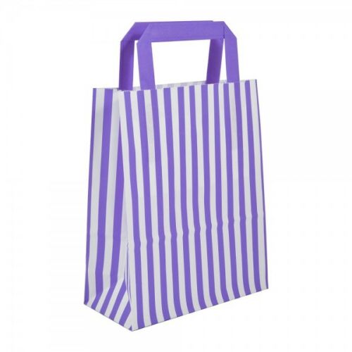 Small Purple Striped Flat Handled Paper Bags
