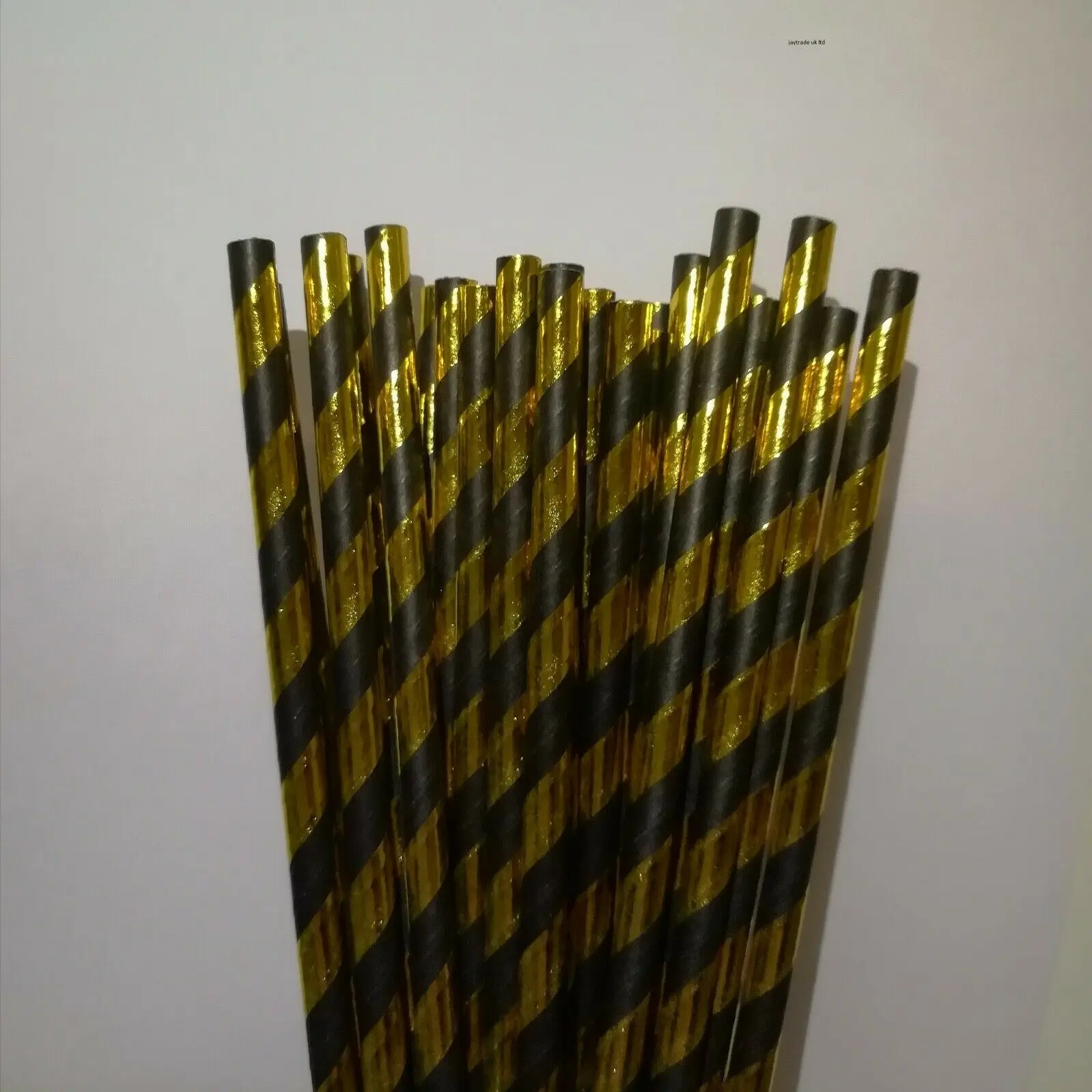 Gold and Black Striped Paper Straws 8" (20cm) 6mm Bore 3 Gold and Black Striped Paper Straws 8" (20cm) 6mm Bore - Image 3