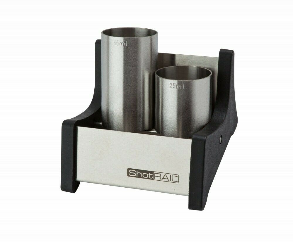 Stainless Steel Shot Rail plus 1 x 25ml & 1 x 50ml Measures 1 bar rail shots