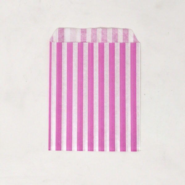 The Paper Bag Company Candy Stripe Paper Bags Pink Pack of 100 5 x 7 Inches 
