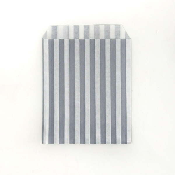 pack 200 Grey Candy Stripe Paper Bags 7" x 9" 
