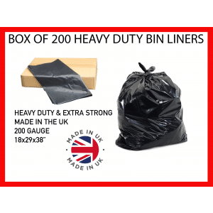 200 x Extra Strong Heavy Duty Black Bin Liner