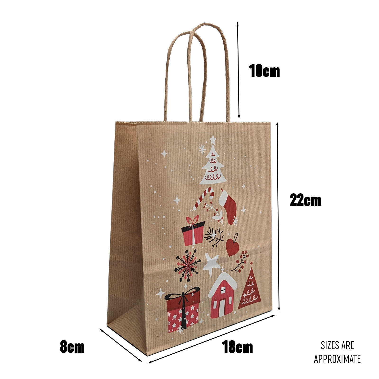 [100 Pcs] 10 inch x 5 inch x 12H Orange Colored Kraft Paper Shopping Bag with Twisted Handles for Gift, Merchandise, Birthday, Christmas, Craft