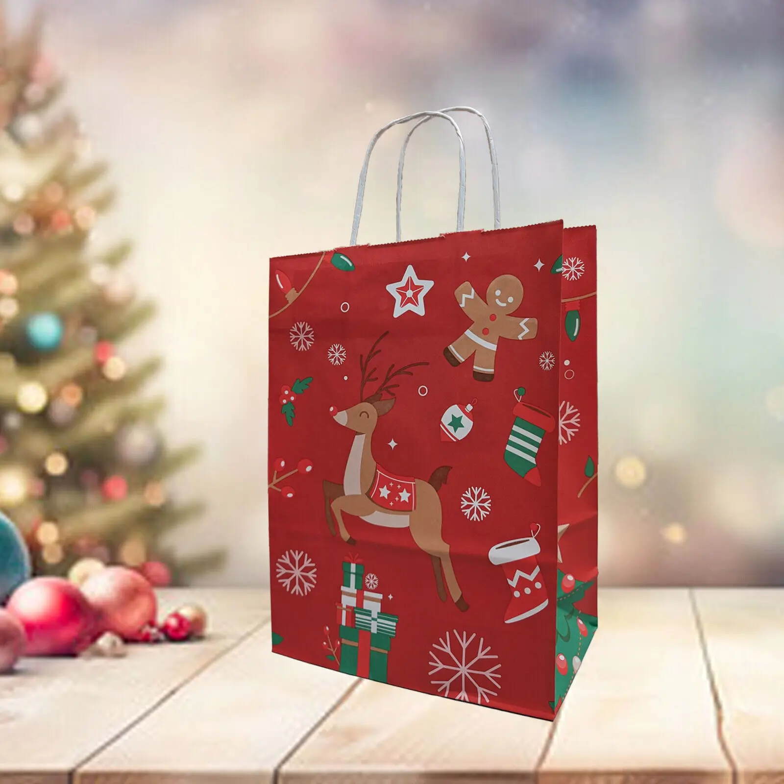 Christmas Design Paper Bags With Twisted Handles - Red 5 Christmas Design Paper Bags With Twisted Handles - Red - Image 5