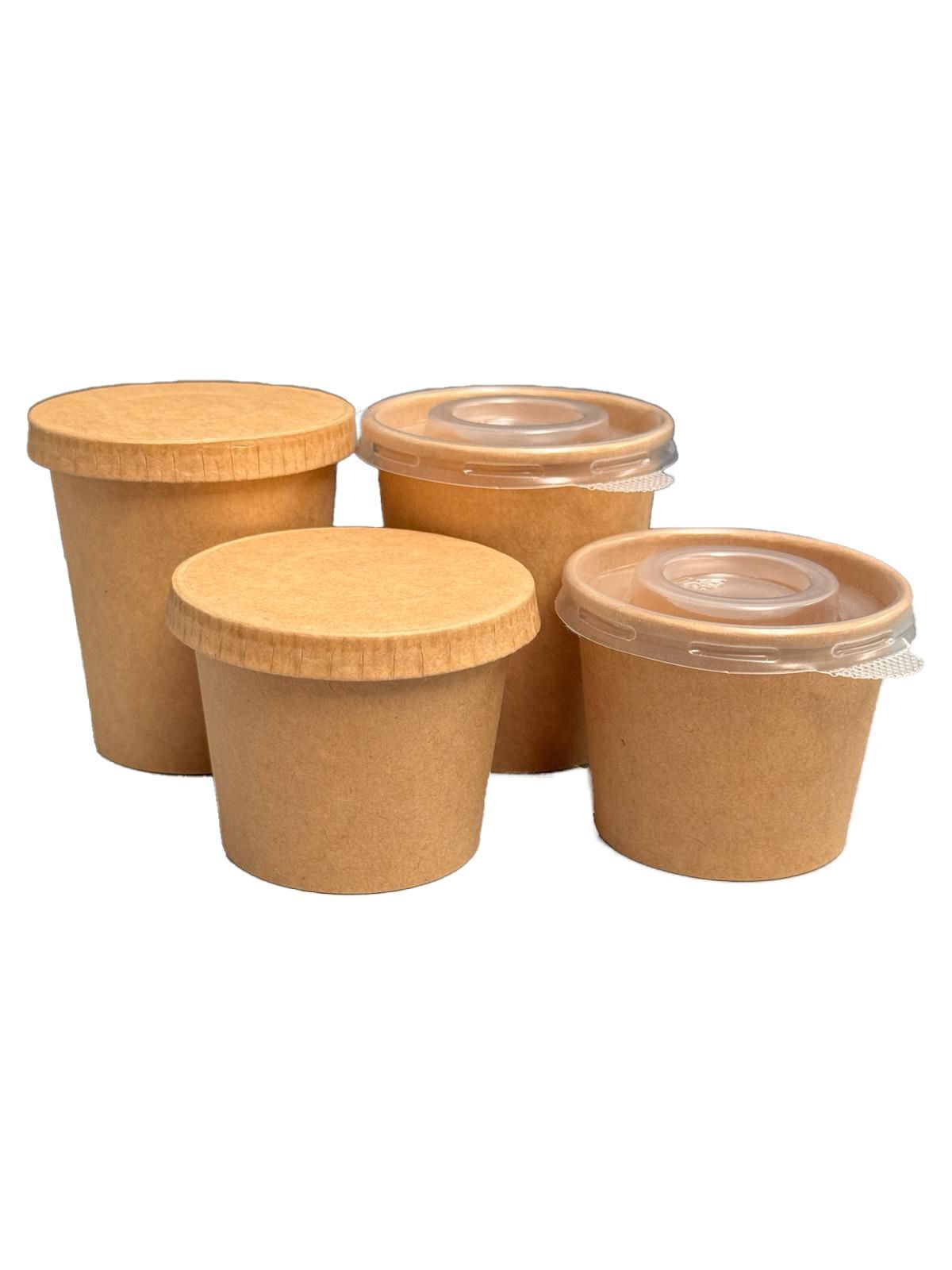 2oz / 4oz Round Kraft Sauce Pot - Paper/Plastic Lids