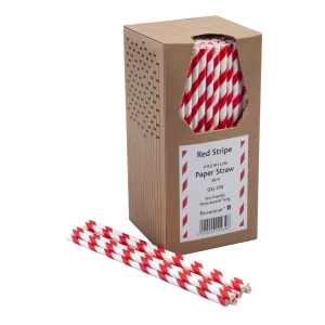 3874 8inch Paper Straw RED WHITE STRIPED PK 250 6mm Bore Open