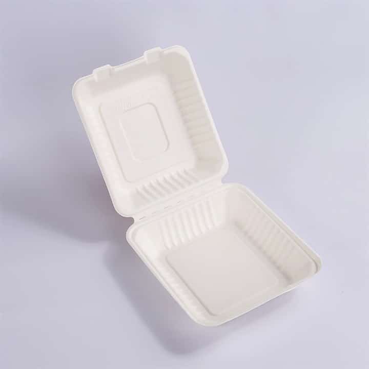 We Can Source It Ltd - 9x9 inch Single Compartment Bagasse Clamshell Food Lunch Box 2 We Can Source It Ltd - 9x9 inch Single Compartment Bagasse Clamshell Food Lunch Box - Image 2