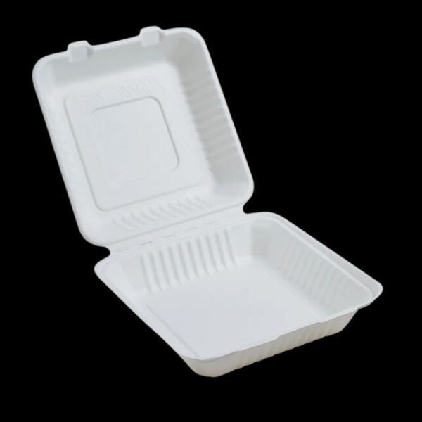 We Can Source It Ltd - 9x9 inch Single Compartment Bagasse Clamshell Food Lunch Box 4 We Can Source It Ltd - 9x9 inch Single Compartment Bagasse Clamshell Food Lunch Box - Image 4