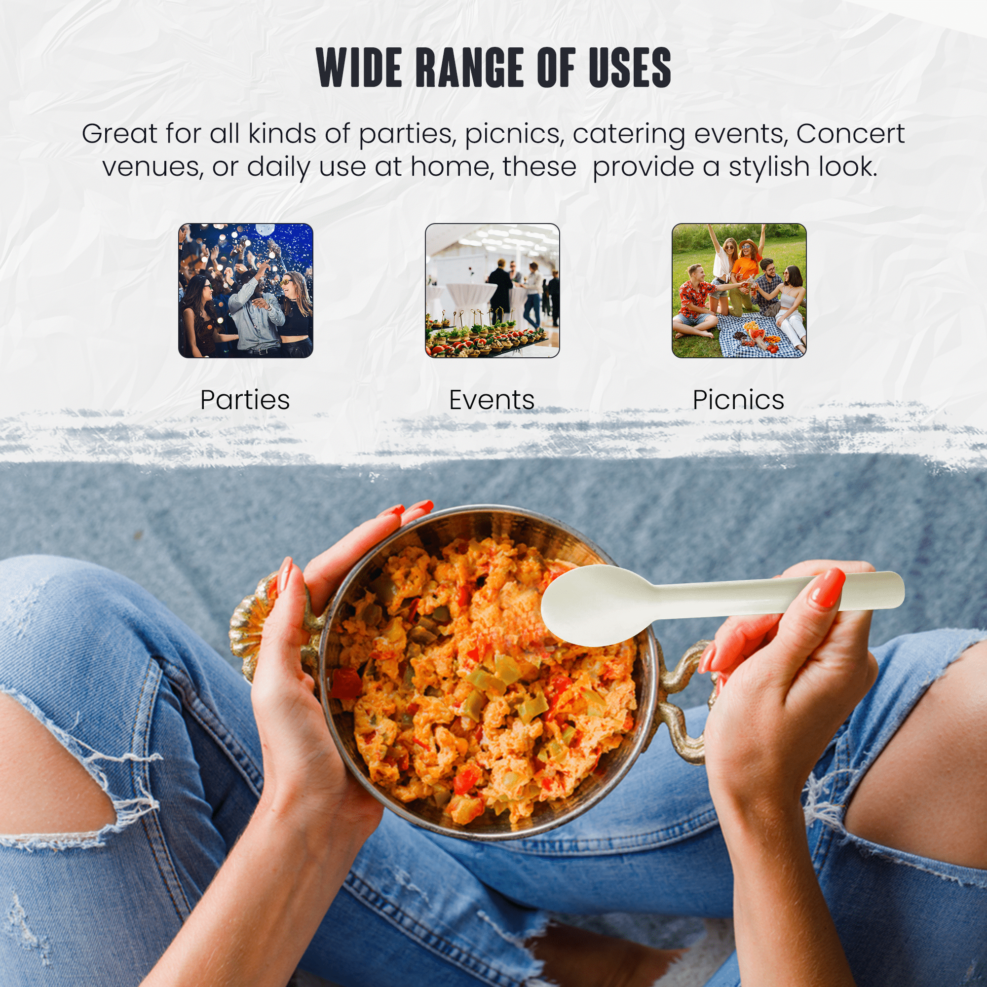 White Paper Spoons - 158mm Durable Disposable Cutlery 4 White Paper Spoons - 158mm Durable Disposable Cutlery - Image 4