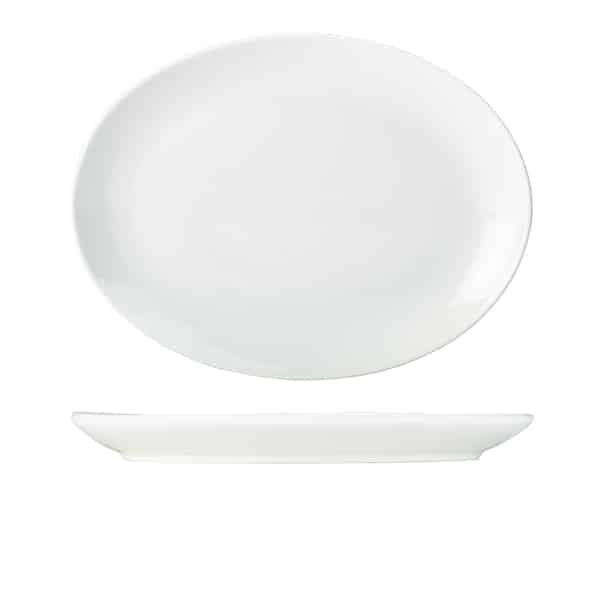 Genware Porcelain Oval Plate 36cm/ 14" - Pack of 6