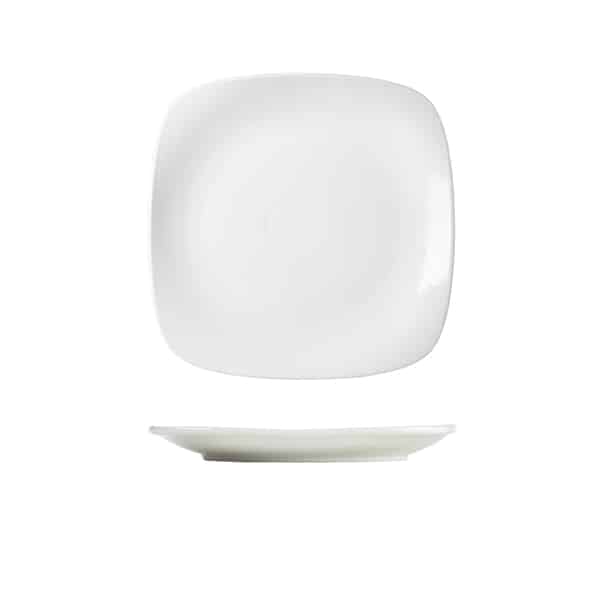 Genware Porcelain Rounded Square Plate 21cm/ 8.25" - Pack of 6