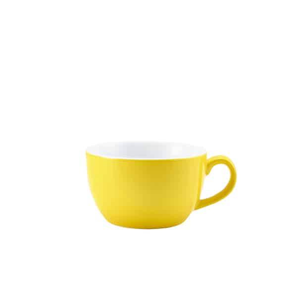 Genware Porcelain Yellow Bowl Shaped Cup 25cl/ 8.75oz - Pack of 6 1 Genware Porcelain Yellow Bowl Shaped Cup 25cl/ 8.75oz - Pack of 6
