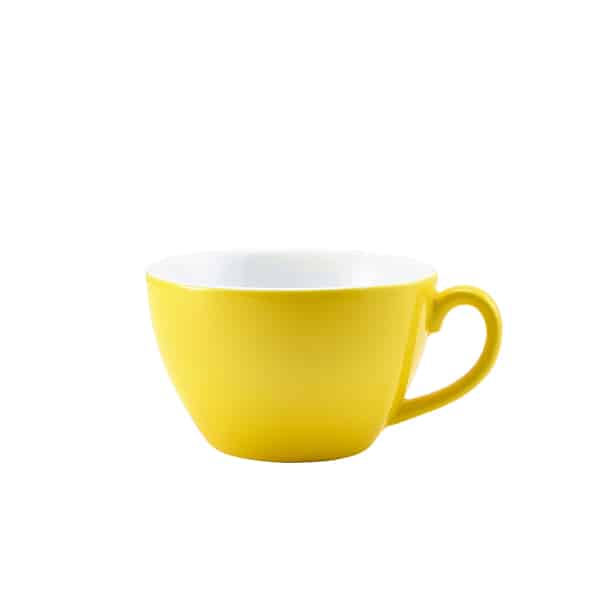 Genware Porcelain Yellow Bowl Shaped Cup 34cl/ 12oz - Pack of 6