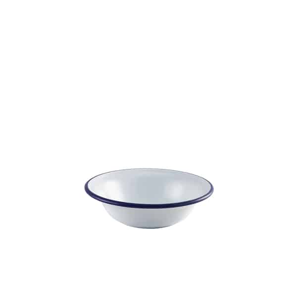 Enamel Bowl White with Blue Rim 16cm/ 6.25"