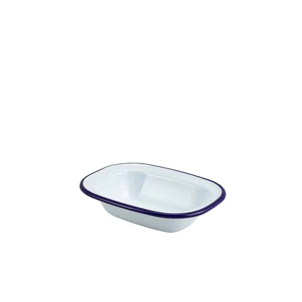 Enamel Rect. Pie Dish White & Blue 16cm - Pack of 12