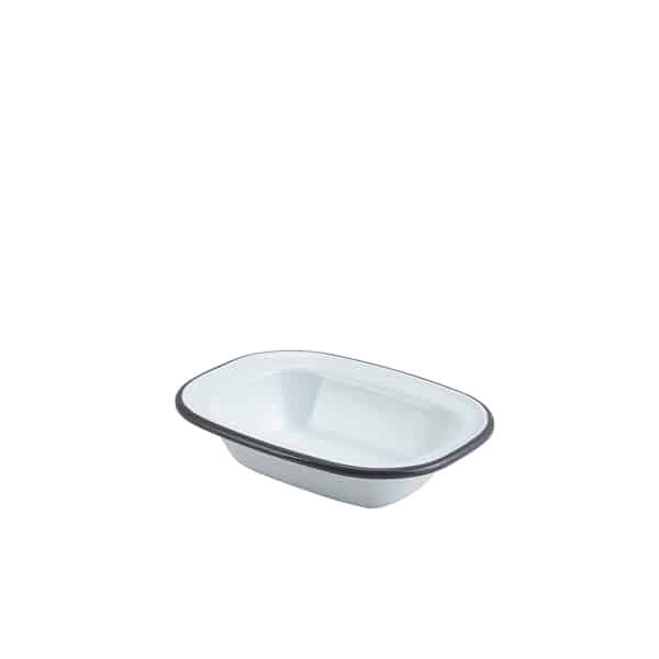 Enamel Rect. Pie Dish White with Grey Rim 16cm - Pack of 12