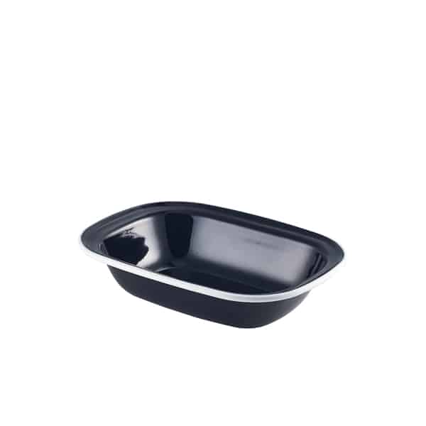 Enamel Pie Dish Black with White Rim 20cm - Pack of 12