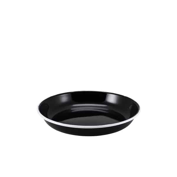 Enamel Rice/ Pasta Plate Black with White Rim 20cm