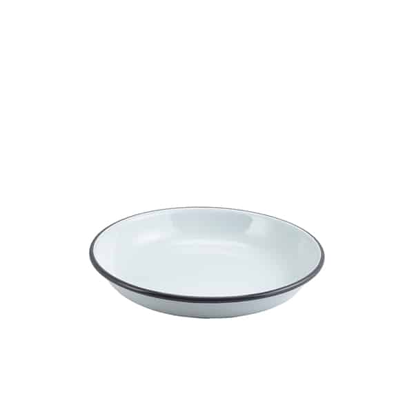 Enamel Rice/ Pasta Plate White with Grey Rim 20cm
