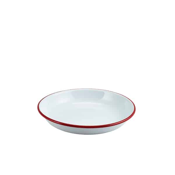 Enamel Rice/ Pasta Plate White with Red Rim 20cm