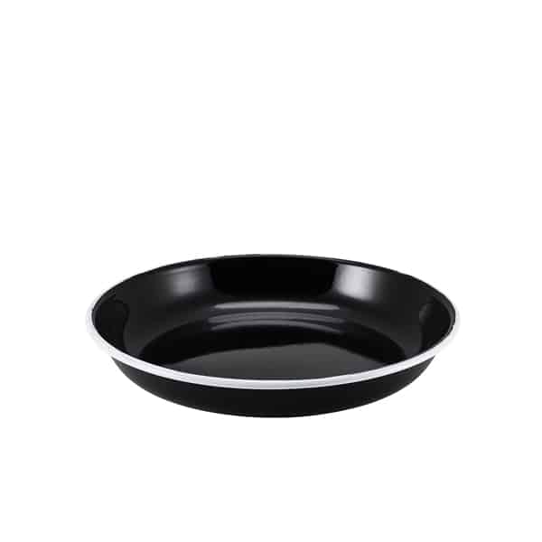 Enamel Rice/ Pasta Plate Black with White Rim 24cm