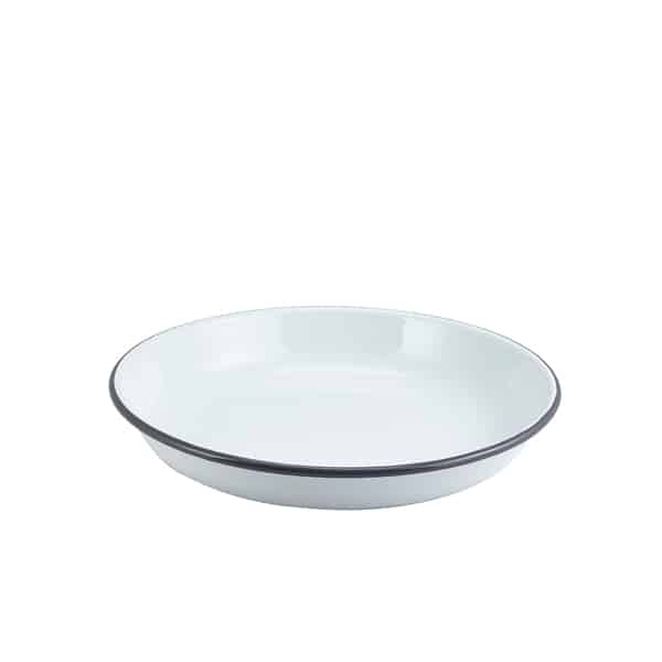 Enamel Rice/ Pasta Plate White with Grey Rim 24cm