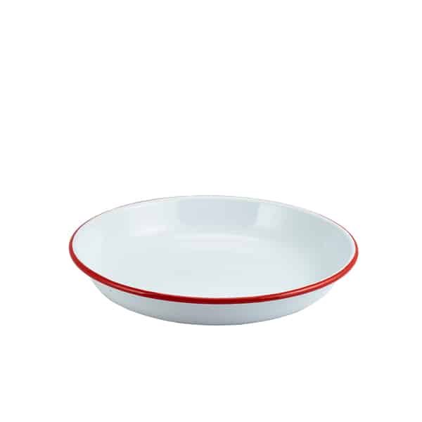Enamel Rice/ Pasta Plate White with Red Rim 24cm