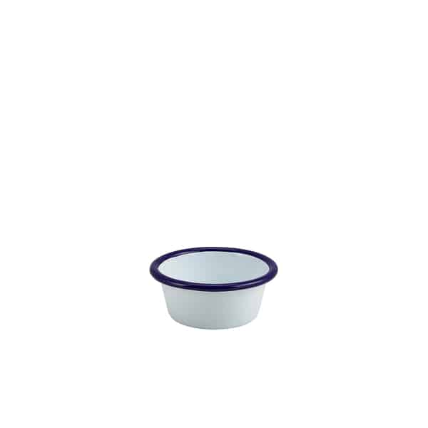 Enamel Ramekin White with Blue Rim 8cm Dia 90ml/ 3.2oz - Pack of 12