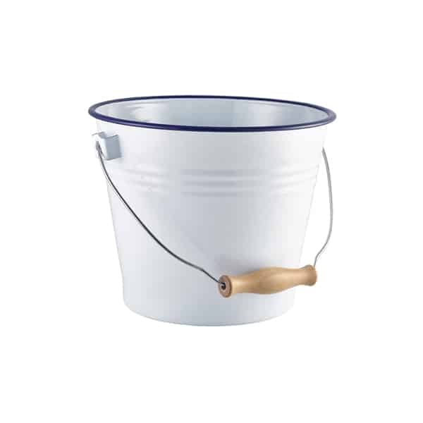 Enamel Bucket White with Blue Rim 22cm Dia - Pack of 4