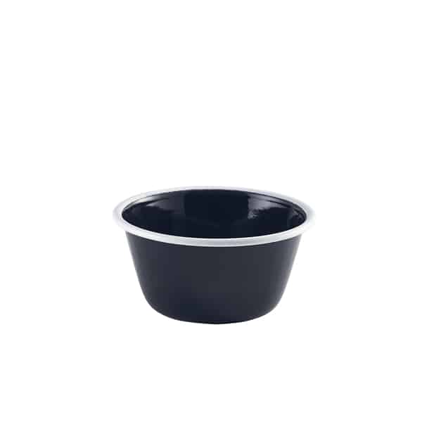 Enamel Deep Pie Dish Black with White Rim 12cm - Pack of 12