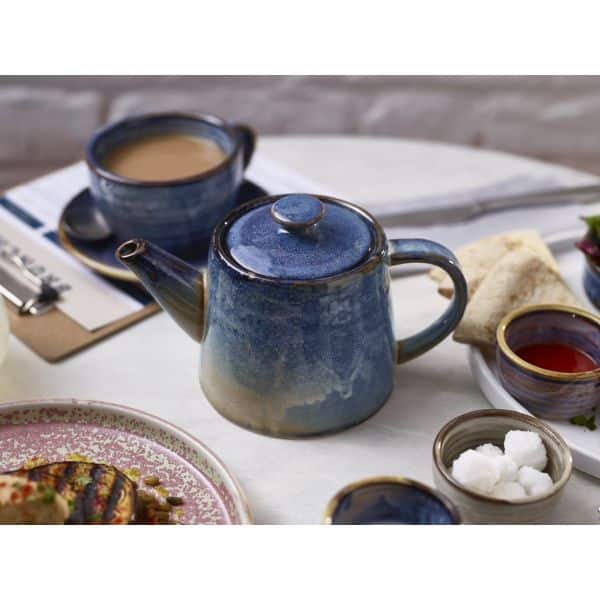 Terra Porcelain Aqua Blue Teapot 50cl/ 17.6oz - Pack of 6 2 Terra Porcelain Aqua Blue Teapot 50cl/ 17.6oz - Pack of 6 - Image 2