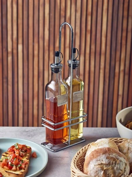 Square Glass Oil & Vinegar With Chrome Stand - Pack of 1 2 Square Glass Oil & Vinegar With Chrome Stand - Pack of 1 - Image 2