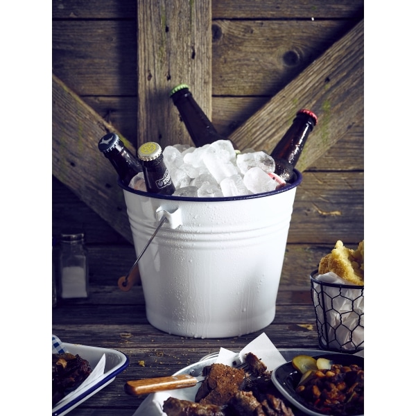 Enamel Bucket White with Blue Rim 22cm Dia - Pack of 4 2 Enamel Bucket White with Blue Rim 22cm Dia - Pack of 4 - Image 2