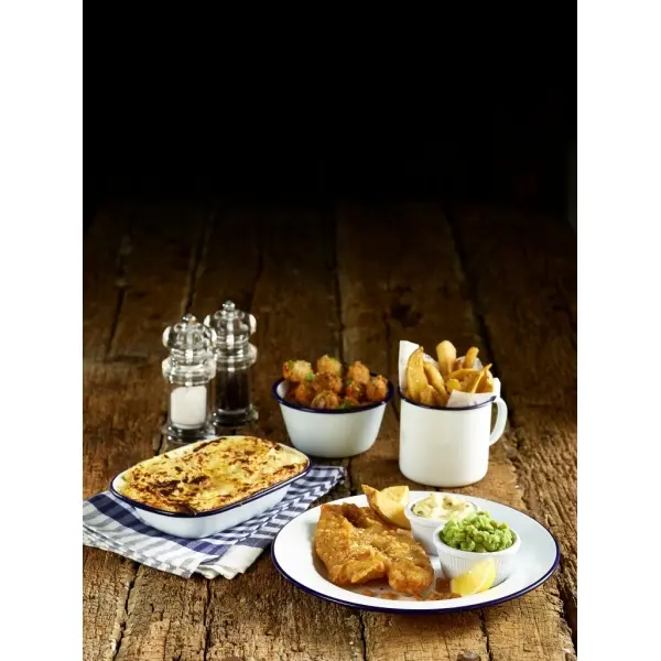 Enamel Wide Rim Plate White & Blue 24cm - Pack of 12 2 Enamel Wide Rim Plate White & Blue 24cm - Pack of 12 - Image 2