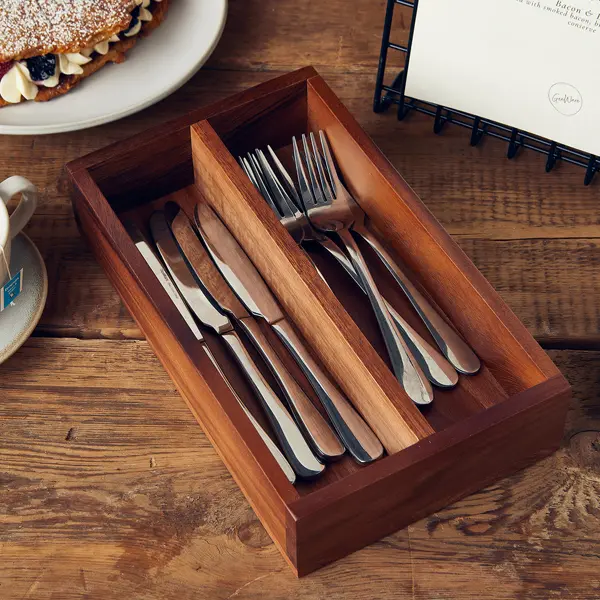 GenWare Acacia Wood 2 Compartment Cutlery Tray - Pack of 1 2 GenWare Acacia Wood 2 Compartment Cutlery Tray - Pack of 1 - Image 2