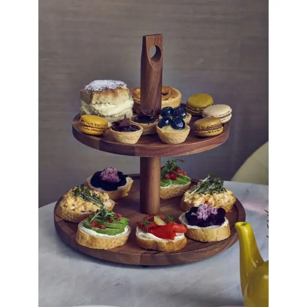 GenWare Acacia Wood Two Tier Cake Stand - Pack of 1 2 GenWare Acacia Wood Two Tier Cake Stand - Pack of 1 - Image 2