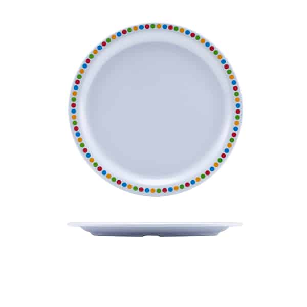 Genware Melamine 9" Plate - Coloured Circles - Pack of 12