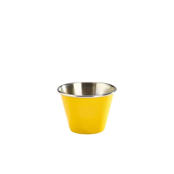 GenWare Yellow Stainless Steel Ramekin 71ml/ 2.5oz - Pack of 24 1 GenWare Yellow Stainless Steel Ramekin 71ml/ 2.5oz - Pack of 24
