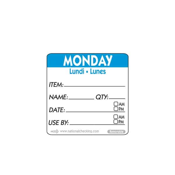 50mm Monday Removable Day Label - 500 Labels - Pack of 1