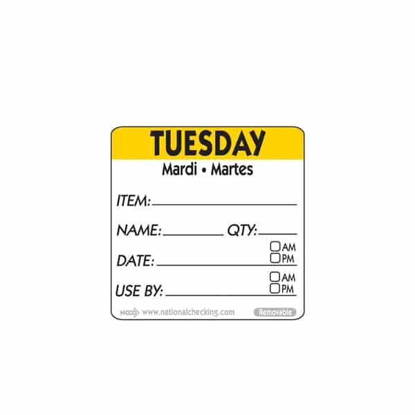 50mm Tuesday  Removable Day Label - Pack of 500