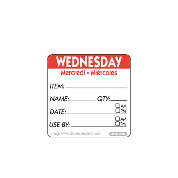 50mm Wednesday Removable Day Label - Pack of 500