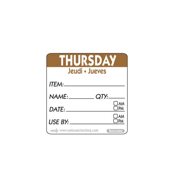 50mm Thursday Removable Day Label - Pack of 500