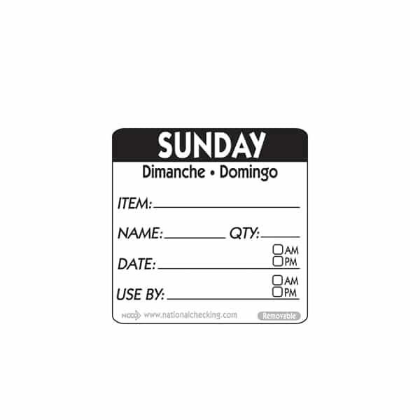 50mm Sunday Removable Day Label - Pack of 500